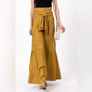 EUC KARIELLA MALDIVES WRAP WAIST SATIN YELLOW PANTS